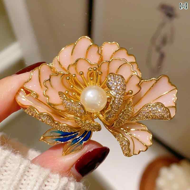 ブローチ レディース アクセサリー 母の日 ギフト 淡水 牡丹 花 コサージュ レトロ エナメル スーツ コート