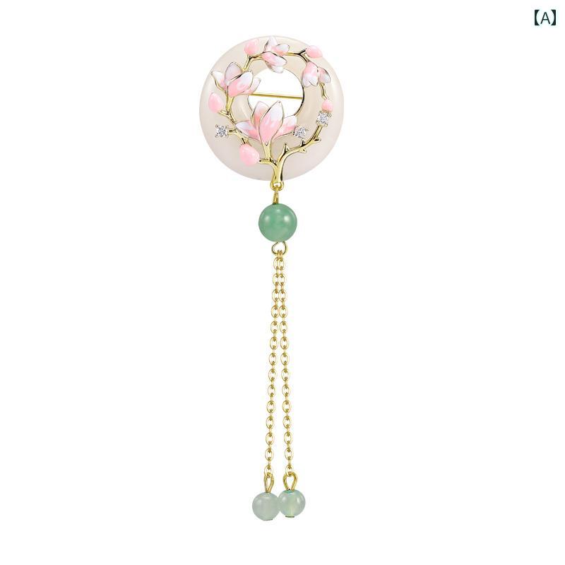 ブローチ レディース アクセサリー アンティーク 和田玉 桃 花 バックル プレス 前立て ピン チャイナ ドレス
