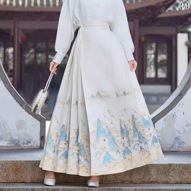 漢服 コスチューム レディース ファッション おしゃれ ステージ 撮影 舞台衣装 コスプレ チャイナ風 トップス 馬顔スカート セットアップ 春秋 チャイナ風 白 シャツ スカート|おうち健康生活