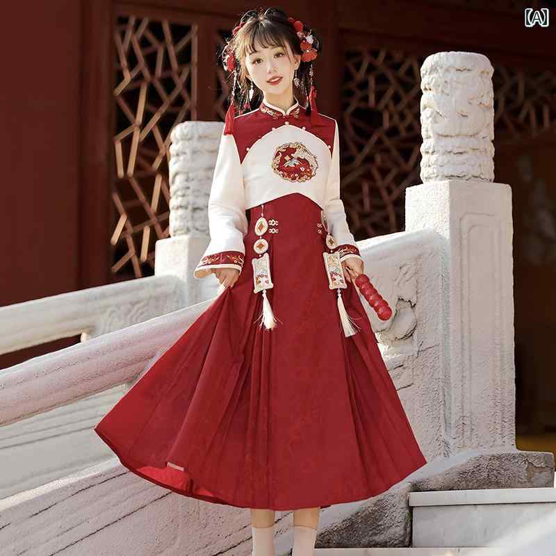 漢服 コスチューム レディース ファッション おしゃれ ステージ 撮影 舞台衣装 コスプレ チャイナ 風 中国 新年 挨拶 服 新年 ドレス セットアップ 冬 祈