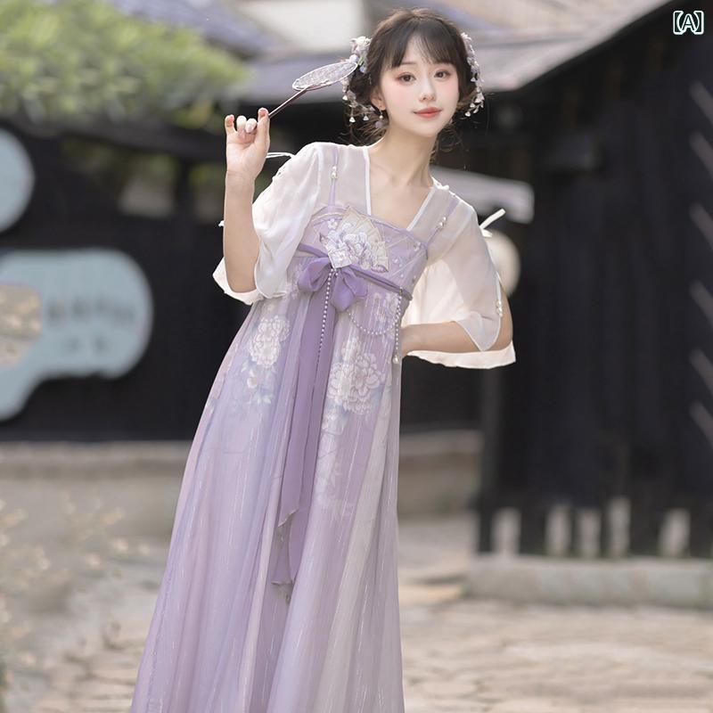 漢服 コスチューム レディース ファッション おしゃれ ステージ 撮影 舞台衣装 コスプレ チャイナ風 フェアリー 精神 胸 長さ 肩ひも ドレス セットアップ 春夏