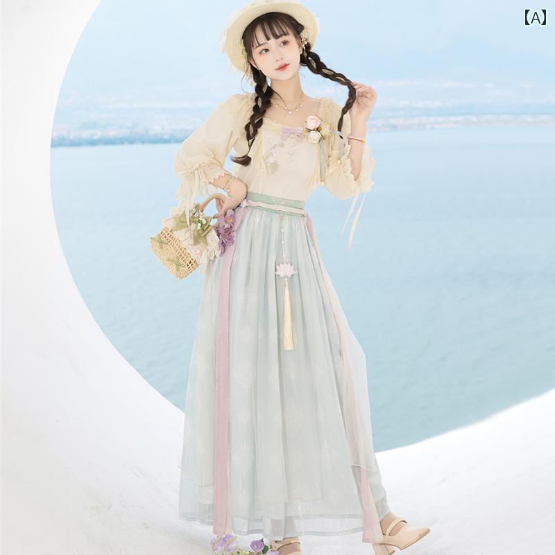 漢服 コスチューム レディース ファッション おしゃれ ステージ 撮影 舞台衣装 コスプレ 腰 長さ フェアリー エレガント レトロ 衣装 チャイナ風 ドレス セットアップ