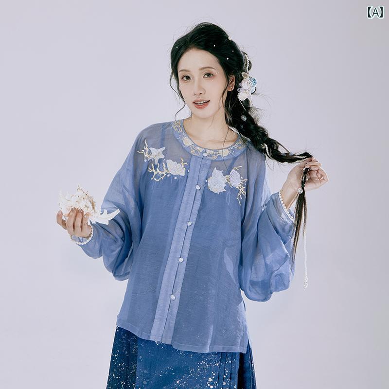 漢服 コスチューム レディース ファッション おしゃれ ステージ 撮影 舞台衣装 コスプレ 岳 ミャオ ぽっちゃり ハイ ハイ ファー ルー ネック シャツ トップス 刺繍 夏 フェアリー 新｜おうち健康生活