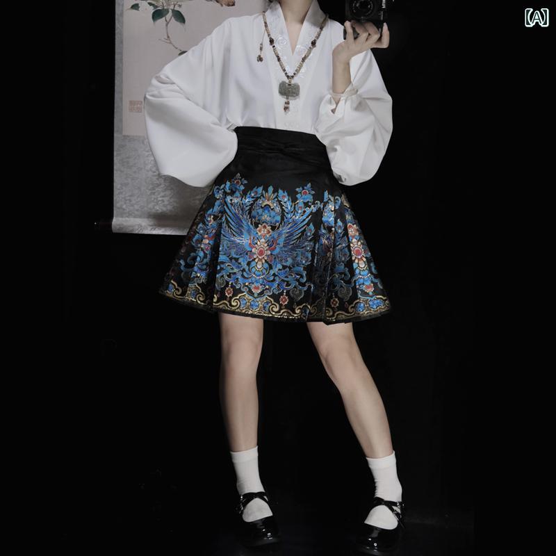 漢服 コスチューム レディース ファッション おしゃれ ステージ 撮影 舞台衣装 コスプレ ショート 馬顔スカート セットアップ 衣装 黒 スカート 夏