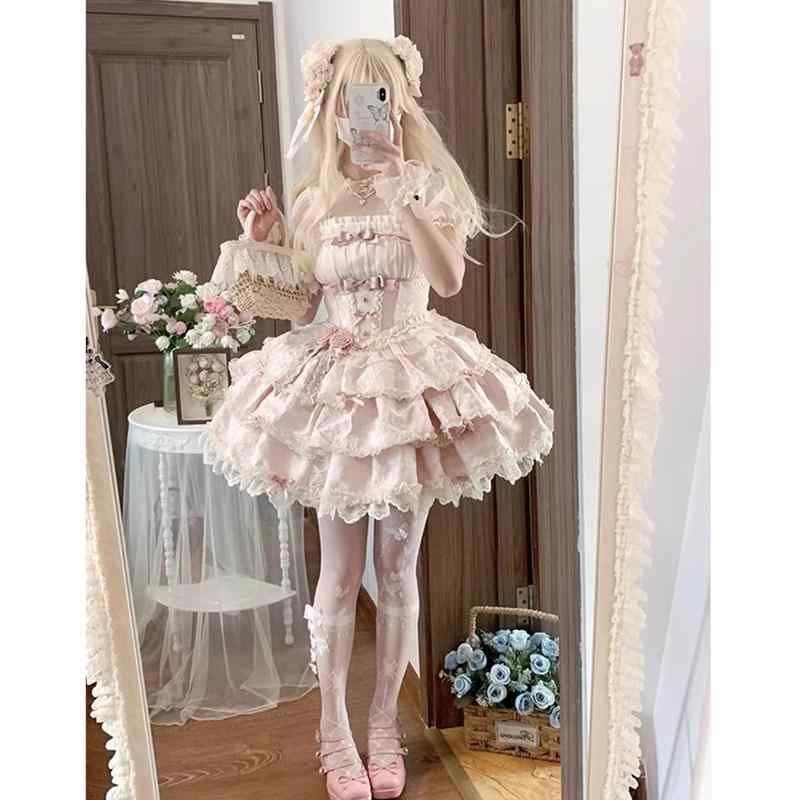 ロリータ ファッション コスプレ 衣装 コスチューム ピンク バレエ スカート ドレス スリング デイリー ドレス プリンセス