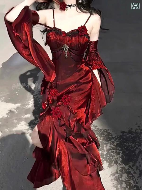 ドレス レディース 華やか パーティー 上品 エレガント 赤 バラ フィッシュテール スカート エレガント お姫様 ロイヤル 7,769円