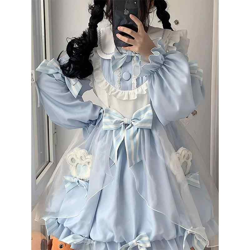 ロリータ ファッション コスプレ 衣装 コスチューム 青い クマ バド ドレス ふわふわ かわいい 頑丈 ロングテール プリンセス ドレス