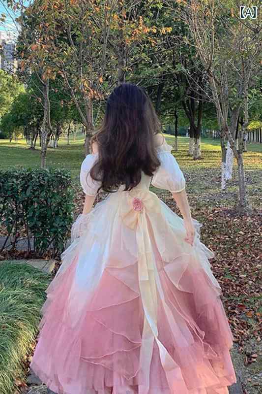 コスプレ 衣装 ロリータ レディース コスチューム パーティー 写真撮影 マーメイドカラー 立体 花 ロリータ ドレス メッシュ フェア リドレス
