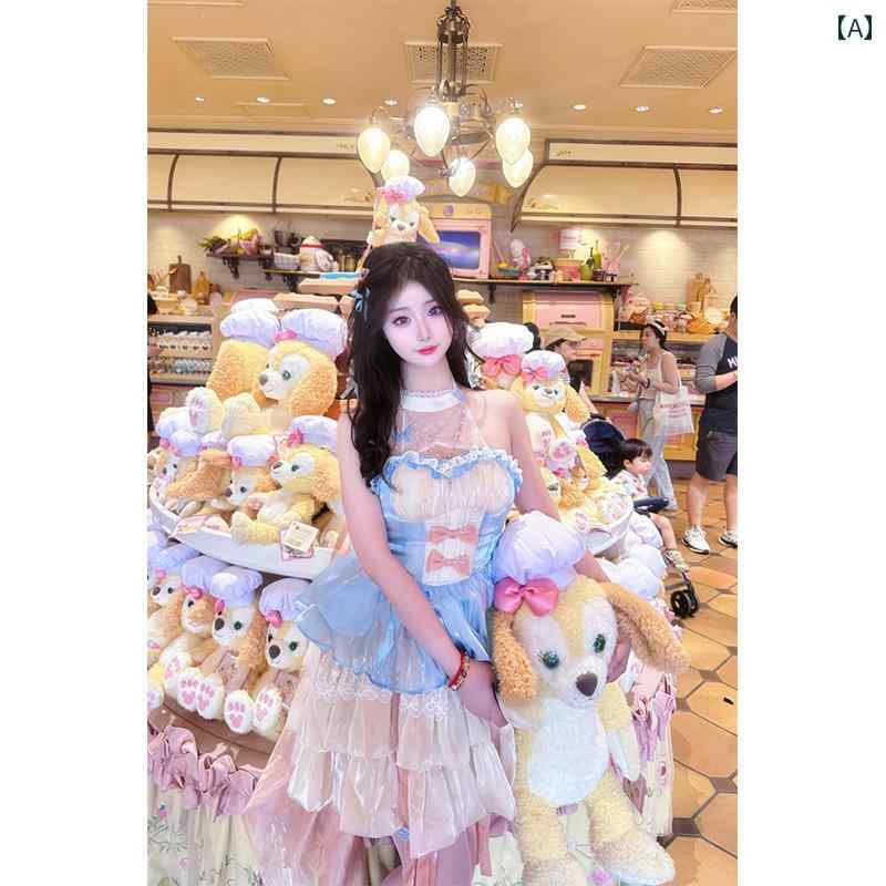 ロリータ ファッション コスプレ 衣装 コスチューム アプリコット ブルー ピンク プリンセス デザイア ホルターネック スウィート バタフライ テール チュチュ スカート 9,937円