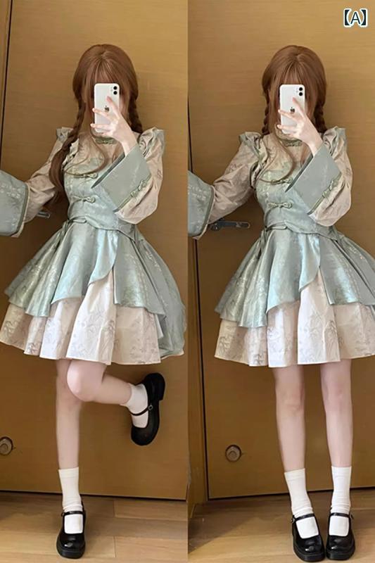 ロリータ ファッション コスプレ 衣装 コスチューム チャイナ風 チャイナ ドレス グリーン ドレス かわいい 重厚 民族風 プリンセス スカート|おうち健康生活