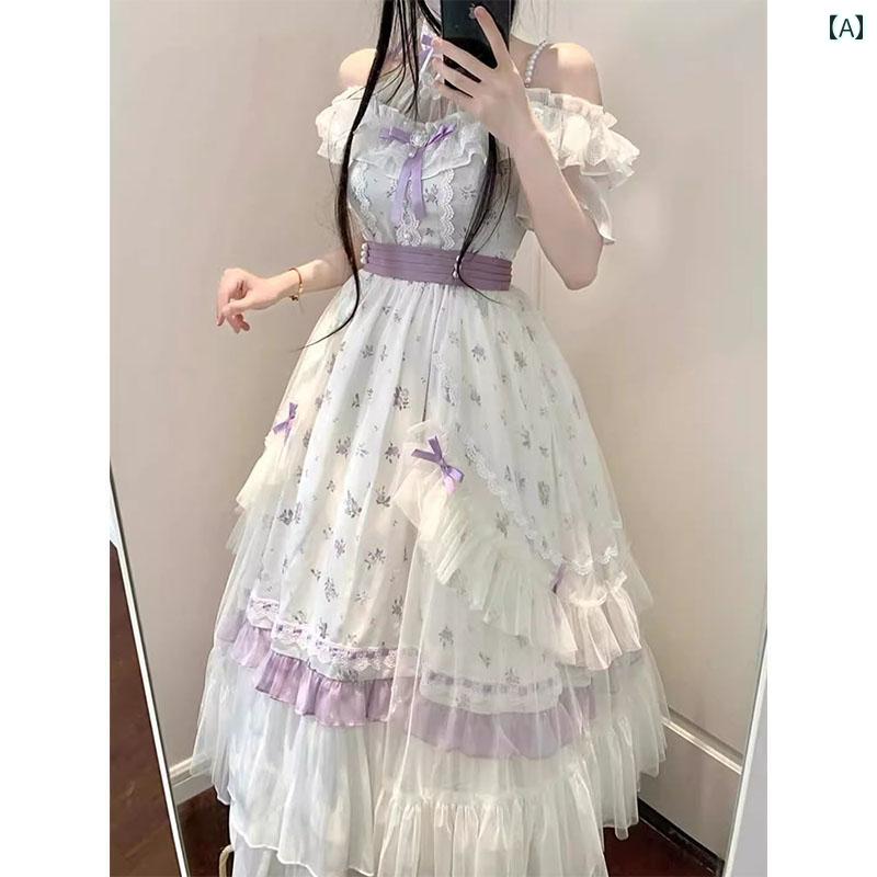コスプレ 衣装 ロリータ レディース コスチューム パーティー 写真撮影 花柄 ガール ウエスト ドレス レトロ ロング スカート 軽量 涼しい 涼しい ロリータ プリンセス ロング スカート|おうち健康生活