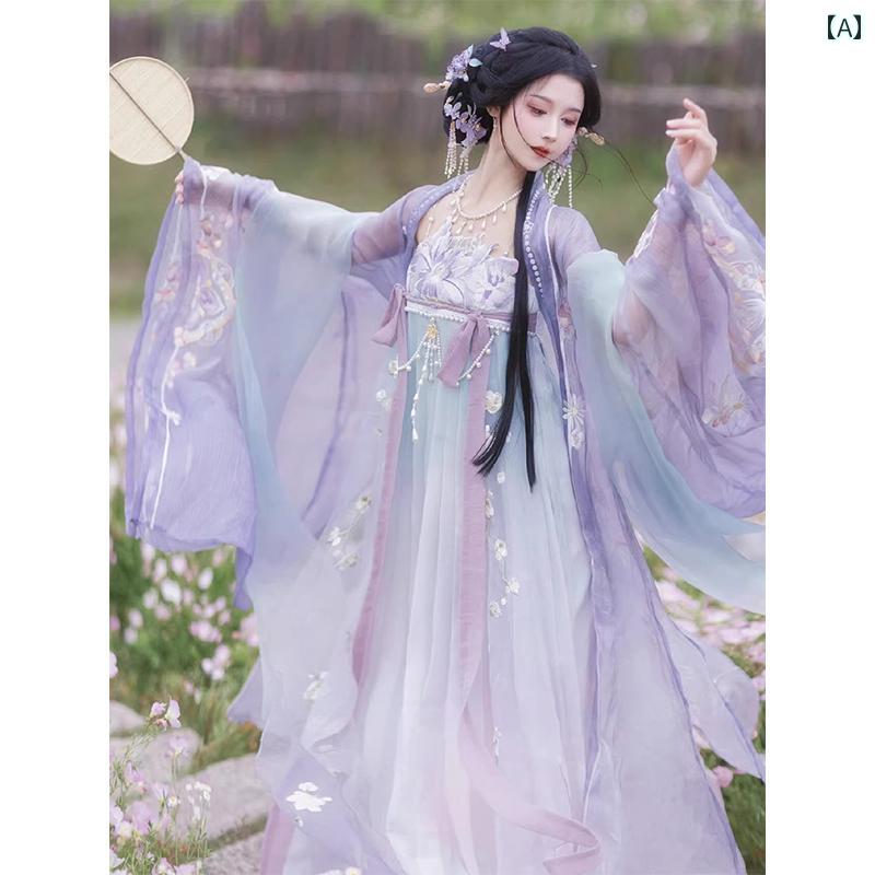 漢服 お召しもの レディース 流行り物 今めかしい 高座 映画化 一こまお召しもの コスプレ 紫 青 刺しゅうが 施 形 ミロバラン スコート 大きめ 袖 二重 肩かけ