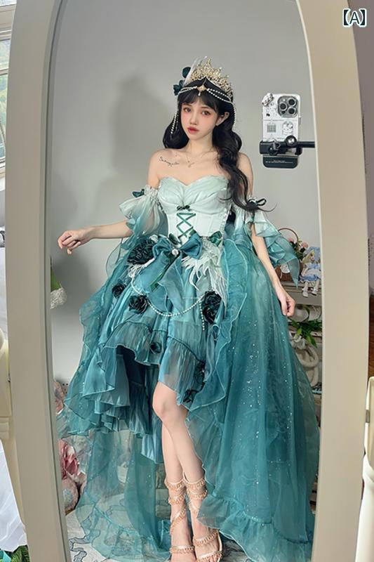 コスプレ 衣装 レディース コスチューム パーティー 写真撮影 アンバグリーン ロリータ ショート フロント ロング バック バレエ アト ドレス ローズ ドレス 新年 ローブ