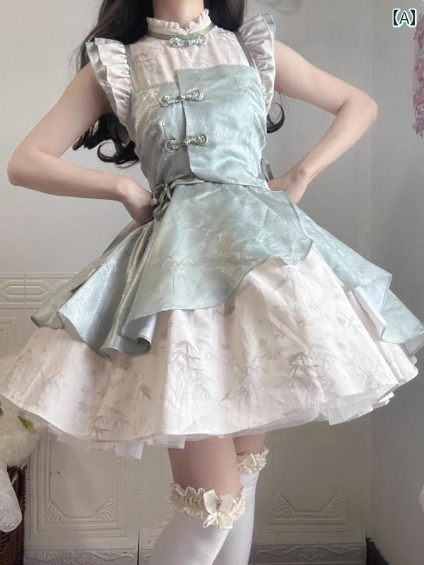 ロリータ ファッション コスプレ 衣装 コスチューム チャイナ風 チャイナ ドレス グリーン ドレス キュート スイート アメリカン プリンセス スカート
