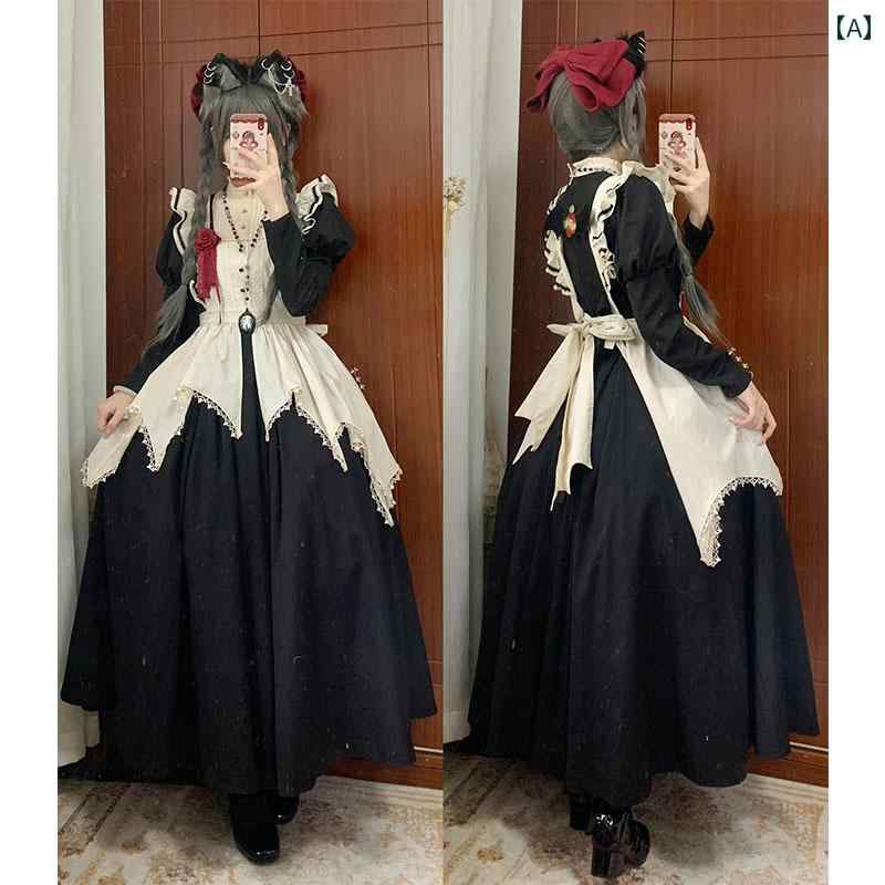 コスプレ 衣装 レディース コスチューム パーティー 写真撮影 ロリータドレス ロリータ ダーク ロング スカート 修道 女 風 エン 大きめサイズ パフスリーブ｜おうち健康生活