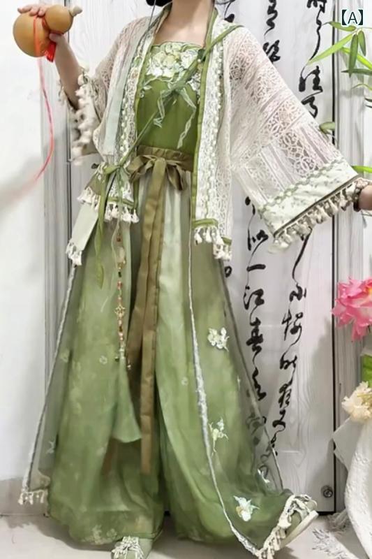 漢服 コスチューム レディース ファッション おしゃれ ステージ 撮影 舞台衣装 コスプレ 宋代 シェル タッセル ダブルブレスト ジャケット 宋 パンツ 肩ひも 3点 セット デイリー