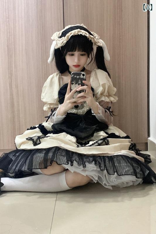 コスプレ 衣装 レディース コスチューム パーティー 写真撮影 カラー ロリータ リボン ホルターネック ラブ メッシュ ドレス ロリータ プリンセス ドレス