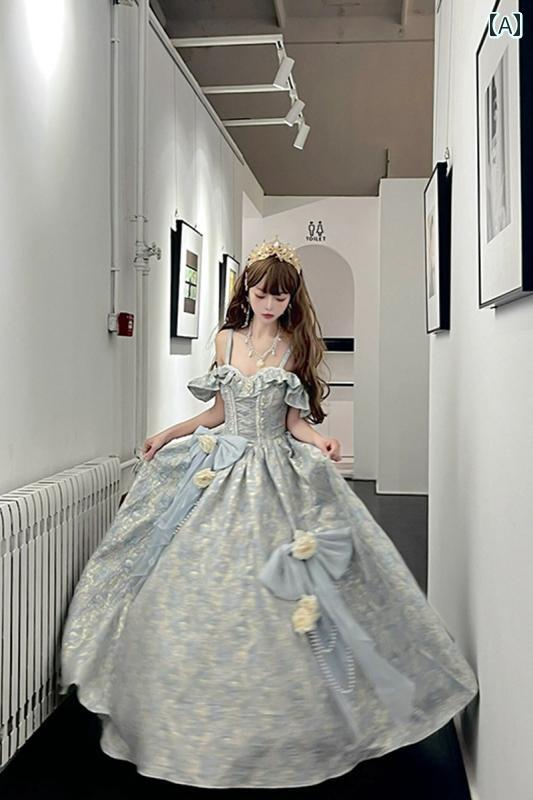 コスプレ 衣装 レディース コスチューム パーティー 写真撮影 ブルー ロリータ 花嫁 フロア レングス ゴージャス 大人 ドレス ウェディングドレス プリンセス ドレス ロリータ