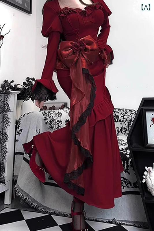 コスプレ 衣装 レディース コスチューム パーティー 写真撮影 新年 戦闘 ローブ 赤 フィッシュテール ドレス エレガント スリムフィット ロイヤル 小説 ヒロイン 誕生日 イブニングドレス ロリータ