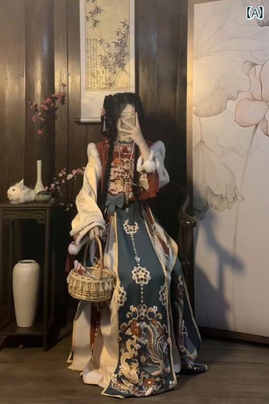 漢服 コスチューム レディース ファッション おしゃれ ステージ 撮影 舞台衣装 コスプレ 丸首 ベスト 起毛 厚手 漢 冬 新年 挨拶 ドレス