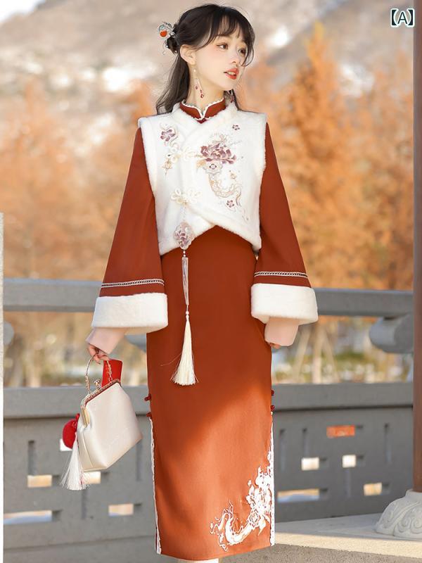 漢服 コスチューム レディース ファッション おしゃれ ステージ 撮影 舞台衣装 コスプレ 中国 チャイナ風 プリンセス ドレス 新年 シャツ 新年 挨拶 ドレス 冬