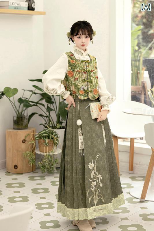 漢服 コスチューム レディース ファッション おしゃれ ステージ 撮影 舞台衣装 コスプレ チャイナ風 普段使い 清新 馬顔スカート 秋冬 中国