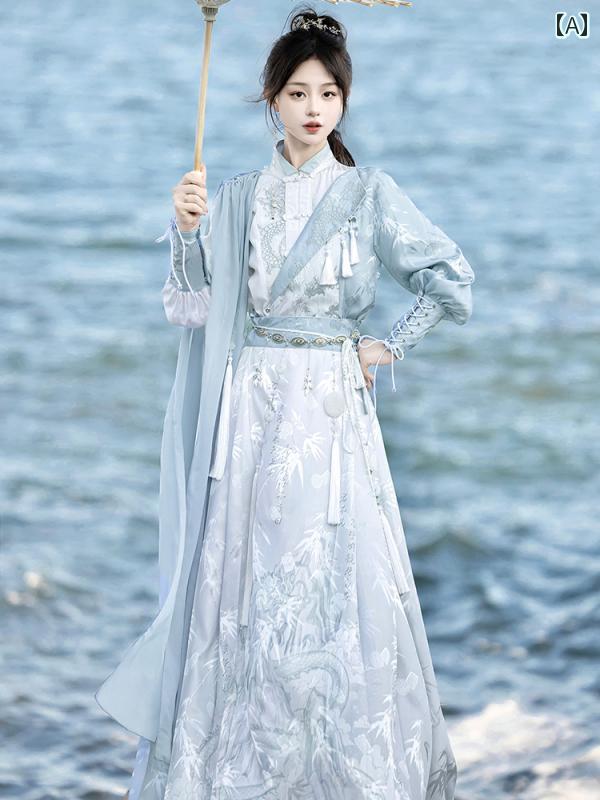漢服 お召しもの レディース 流行り物 今めかしい 高座 映画化 一こまお召しもの コスプレ 瀬戸もの風 漢 瀬戸もの風 仙 女 風 レトロ お召しもの トップス 言い慣わし スコート