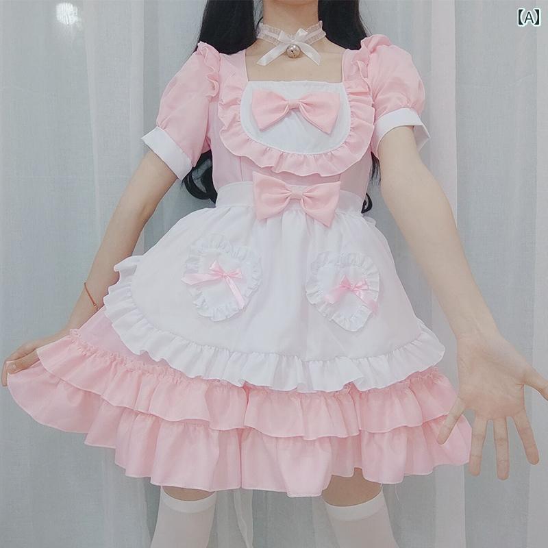 コスプレ 衣装 レディース コスチューム パーティー 写真撮影 柔らかい メイド 服 かわいい ピンク メイド 制服 ロールプレイ