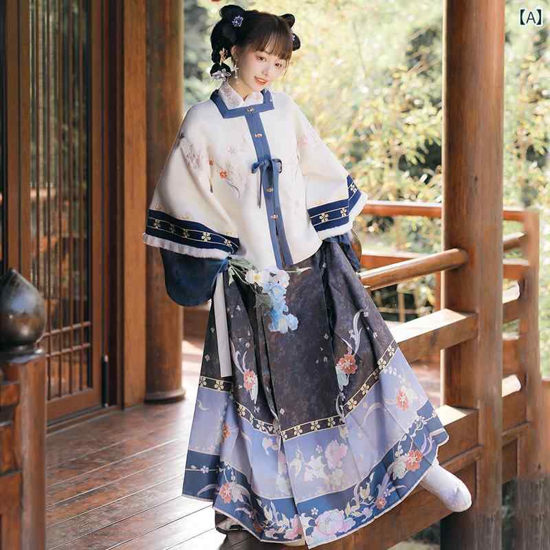 漢服 お召しもの レディース 流行り物 今めかしい 高座 映画化 一こまお召しもの コスプレ 明 中国 新年 お召しもの 起毛 朦々たる 真四角のど首 二分の一 手 遊撃手 厚地の外套 馬顔スコート 冬 百貨店 仙女
