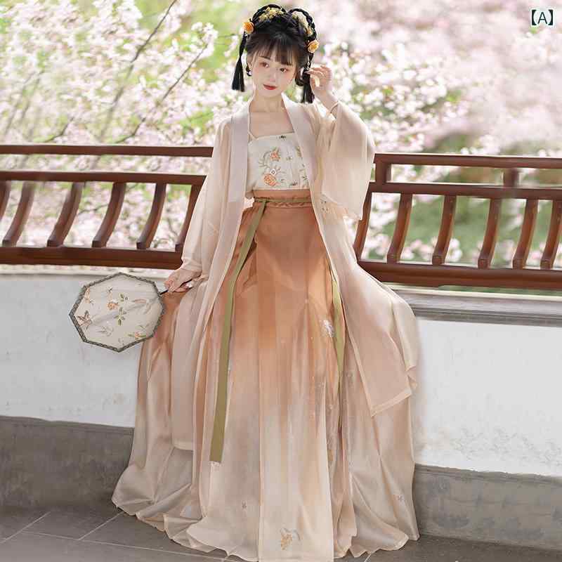 漢服 コスチューム レディース ファッション おしゃれ ステージ 撮影 舞台衣装 コスプレ 宋 時代 ロング ひげ レトロ 腰 長さ 馬顔スカート ロング 甘 西 レトロ 衣装 夏