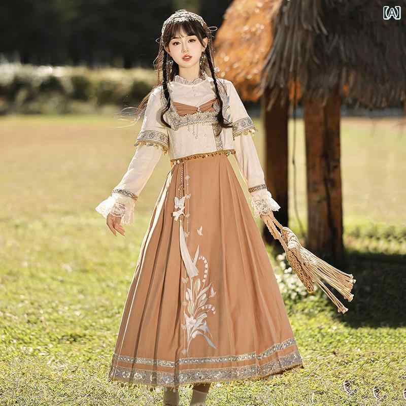 漢服 お召しもの レディース 流行り物 今めかしい 高座 映画化 一こまお召しもの コスプレ 乾荒原 瀬戸もの風 異国的 漢 肩吊りひも お召しもの セットアップ 秋