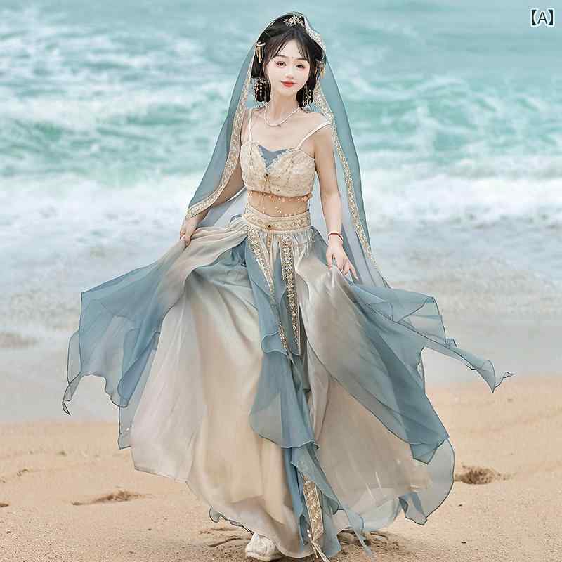 漢服 コスチューム レディース ファッション おしゃれ ステージ 撮影 舞台衣装 コスプレ 飛天 西部 地域 天 竺 漢 フェアリー エレガント エキゾチック レトロ 衣装 夏
