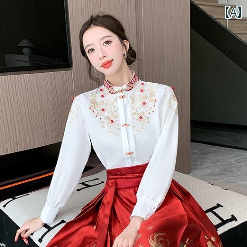 漢服 コスチューム レディース ファッション おしゃれ ステージ 撮影 舞台衣装 コスプレ 新年 赤 馬顔スカート アンティーク そ 普段使い チャイナ風 セットアップ