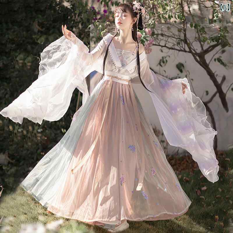漢服 お召しもの レディース 流行り物 今めかしい 高座 映画化 一こまお召しもの コスプレ 仙女 肝ったま 雅びやか 魏晋 南北 朝 腰 長さ スコート 長袖 プルオーバー レトロ お召しもの 春
