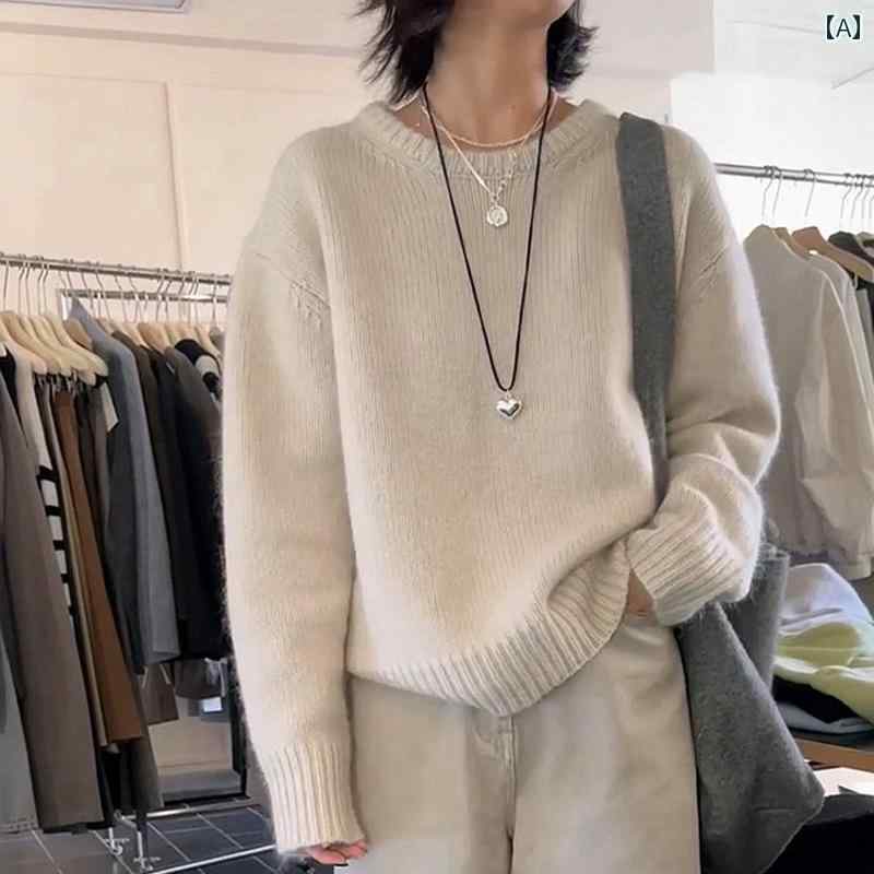 レディース トップス シンプル おしゃれ 韓国 ゆったり ラウンドネック ウール セーター 秋冬 柔らかい もちもち ニット セーター ボトム