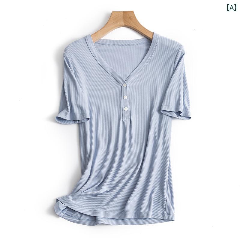 レディース トップス シンプル おしゃれ 夏 ブラック Vネック ひんやり 快適 半袖 Tシャツ スリムフィット ホワイト 半袖 ボトム Tシャツ