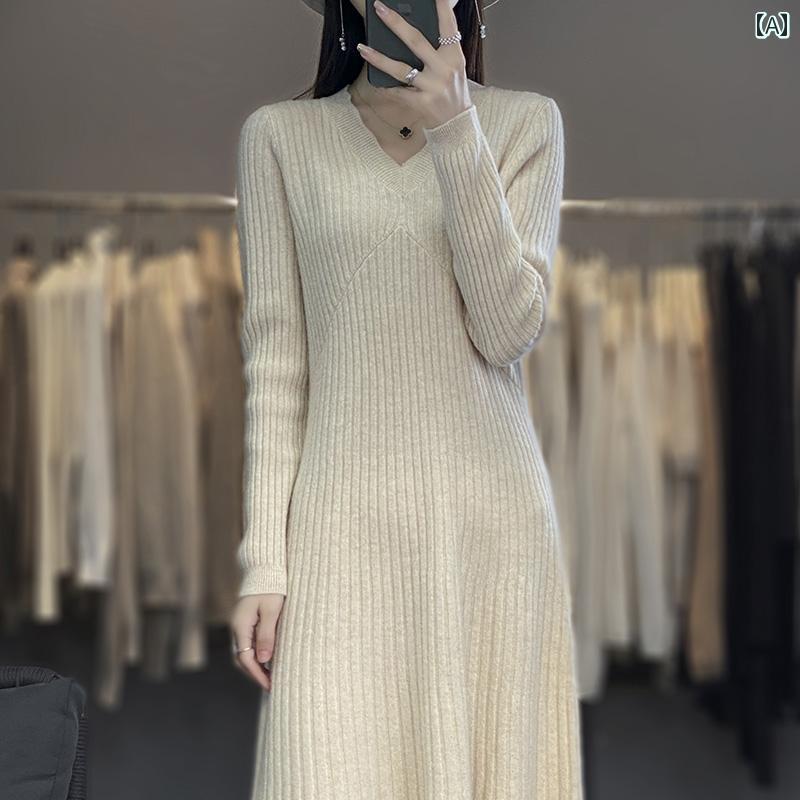 衣装 レディース 分かりやすい 今めかしい 羊毛 お召しもの Vのど首 ティーシャツ 縞模様 丈 スウェーター 秋冬 ゆったり か細い ボトムス プルオーバー