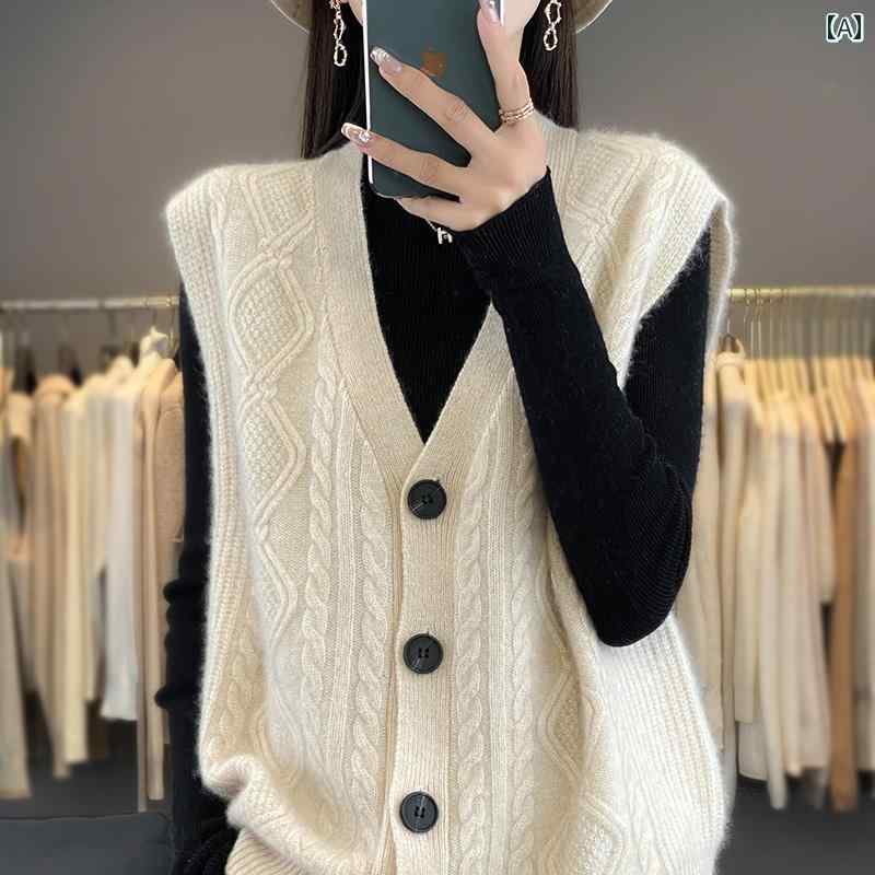 レディース トップス 分かりやすい かっこ良い 100 絨毛 限りない Vのど首ジレー 名取り草 限りない ノースリーブ上衣 トップス-ベスト・ジレ