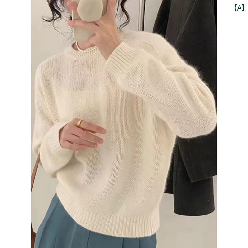 レディース トップス 分かりやすい 今めかしい 羊毛 スウェーター 秋冬 朦々たる ゆったり アウター ラウンドのど首 スウェーター スリミング 体型押しかぶせる スウェーター