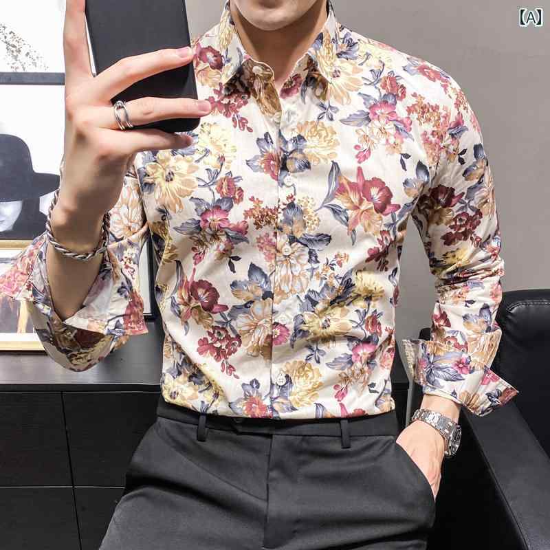 メンズ トップス おしゃれ 夏 プリント シャツ レトロ 社交 男 ティーンエイジャー チャイナ風