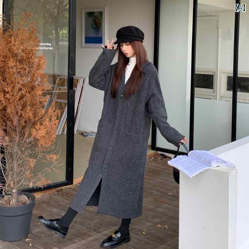 アウター レディース カジュアル おしゃれ 普段使い ロング 膝上 ウール フード ニットカーディガン コート 秋冬 ロング 膝上 厚手 セーター｜おうち健康生活