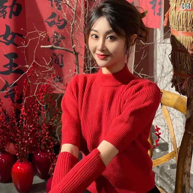 レディース トップス おしゃれ 魅惑 ガール 半袖 セーター クリスマス 新年 パフスリーブ セーター 秋｜おうち健康生活