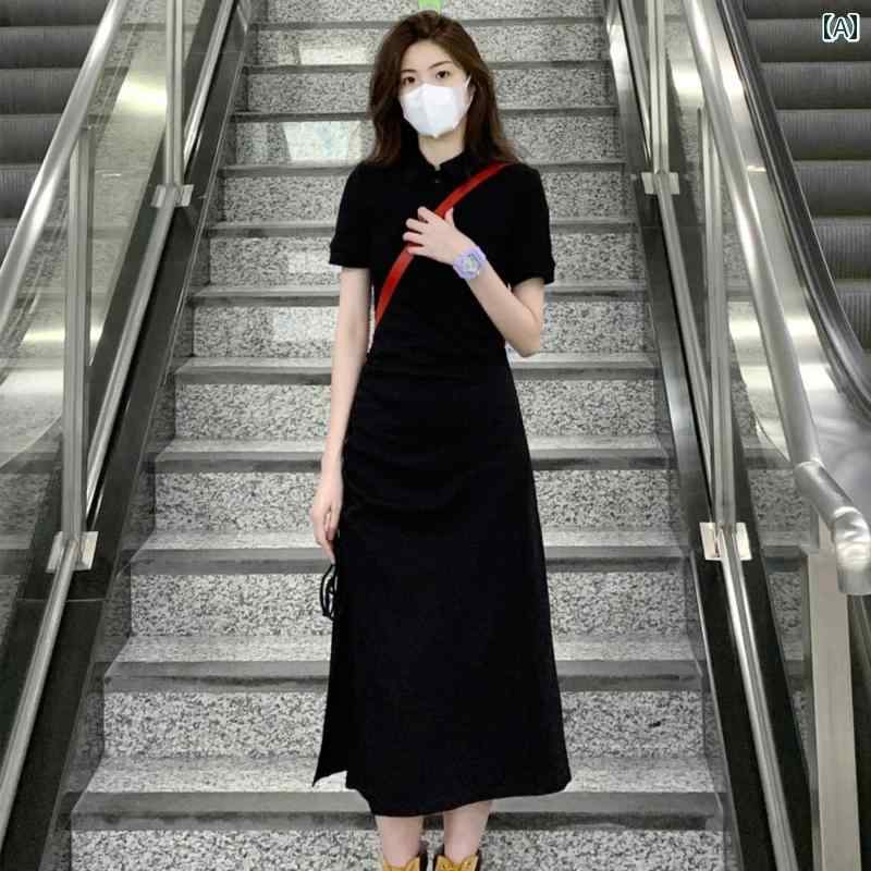 レディース 衣装 普段使い走り 黒いこと ポロ 色つや 御召しもの 夏 フレンチ 酉の方角 か細い 小さめ 細長い切口 ロング スコート