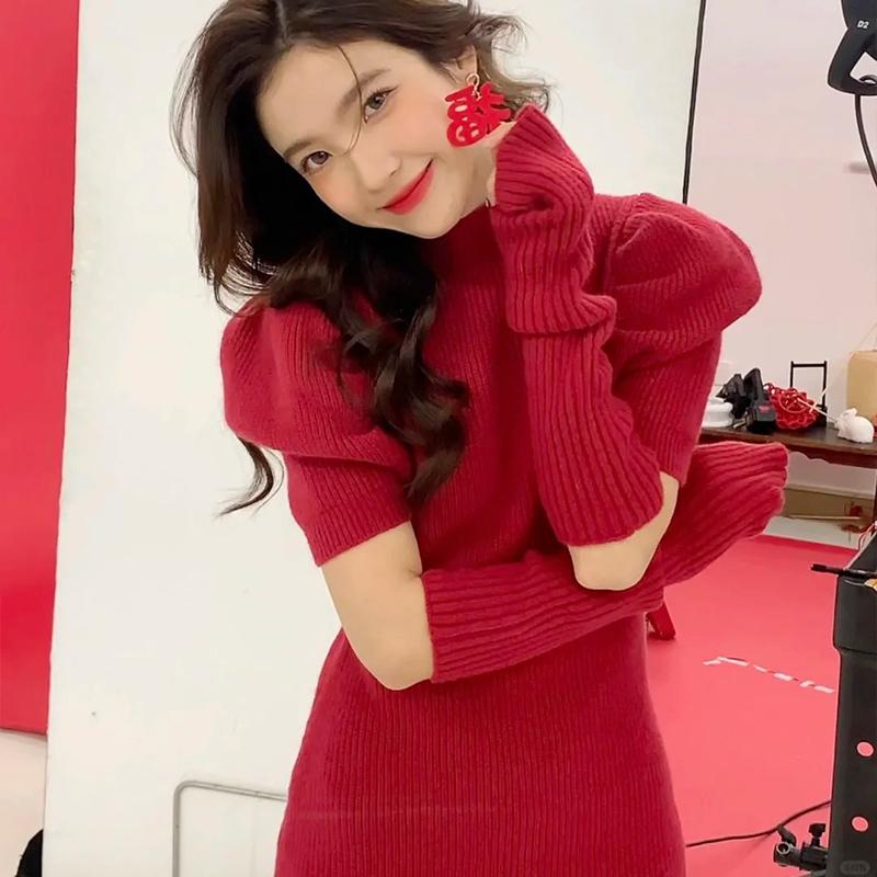 レディース 衣装 普段使い走り クリスマス レトロ 赤いこと パフ捩り 羊毛 編み物 お召しもの エンゲージメント 寄りあい お召しもの スウェーター お召しもの