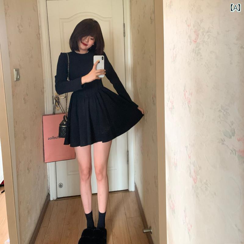 レディース 衣装 普段使い走り リトル 黒いこと お召しもの フレンチ 長袖 ラウンドのど首 コルセット お召しもの 酉の方角 締める 大きめ 裾 か細い レトロ 遊撃手 スコート