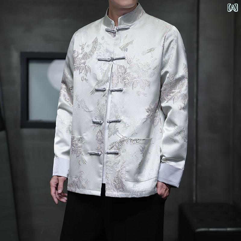 アウター メンズ 格好のいい レトロ ジャカード 韓服 瀬戸もの風 秋冬 スエードクロス 長袖 新 中国 唐 大きめ大きさ上衣