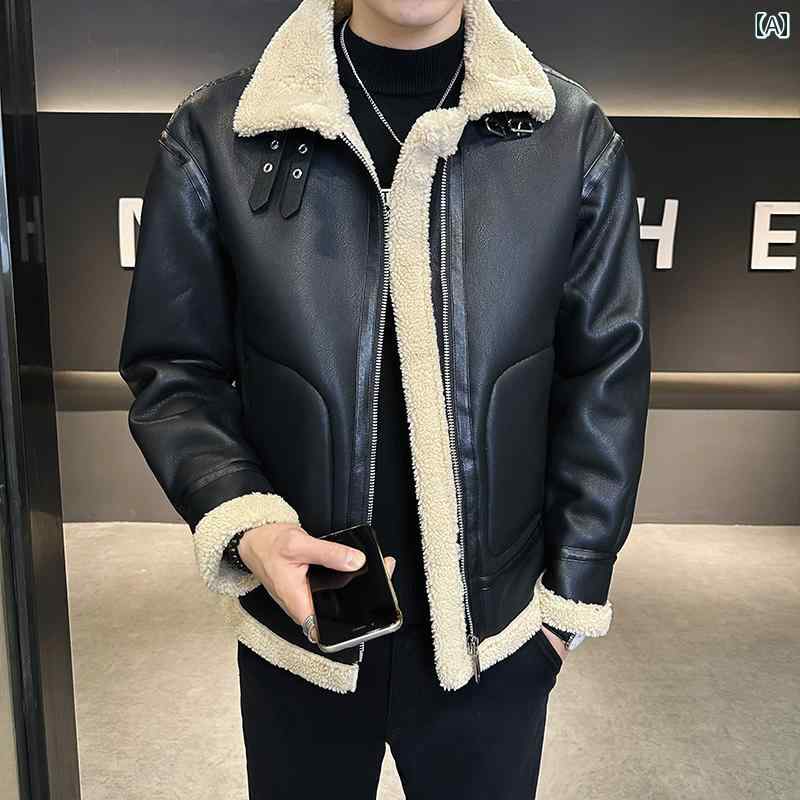 アウター メンズ 格好のいい オールインワン 冬 か細い相応う 起毛 自動二輪車 なめし革上衣 朦々たる 毛糸 上衣