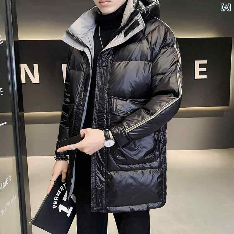 アウター メンズ おしゃれ ダウン ジャケット レングス 秋冬 トレンディ 冬服 光沢 厚手 ジャケット