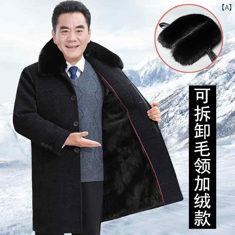 アウター メンズ おしゃれ ウール コート お父さん 膝丈 冬 ウール コート 起毛 厚手 綿入り ジャケット