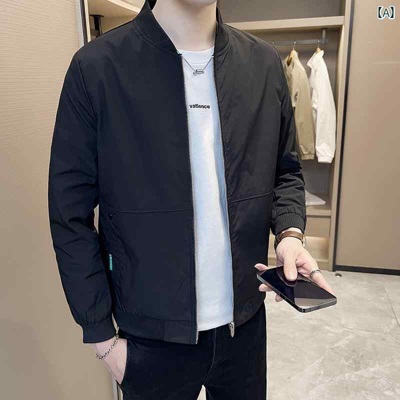 アウター メンズ おしゃれ ベースボール カラー ジャケット 春秋 薄手 涼しい 涼しい 涼しい 韓国 トレンディ スリム カジュアル 紳士服